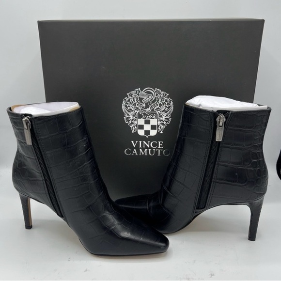 Vince Camuto Black Textured Heeled Boots - Picture 1 of 5